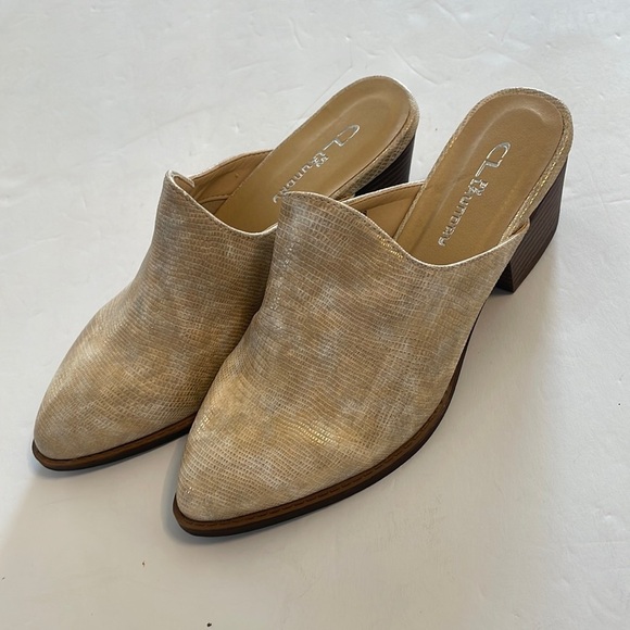 Chinese Laundry Coop women’s mules champagne gold shimmer small heel size 7.5 - Picture 2 of 14